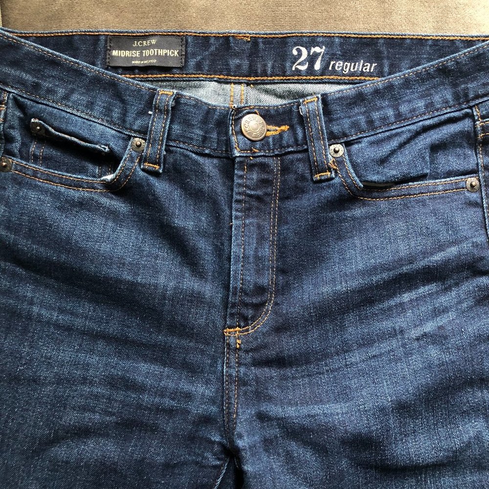 J. Crew Dark Wash Midrise Toothpick Jeans